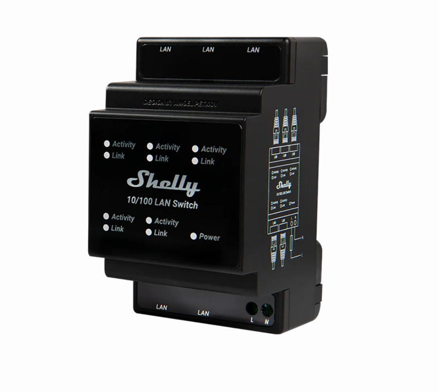 Shelly LAN Ethernet Switch DIN-rail met 5x RJ45-poorten