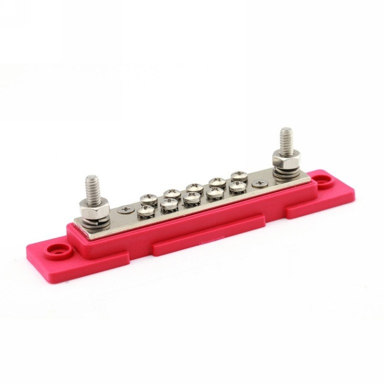 DC verdeelrail inclusief kap rood 2x M6 + 10x M4