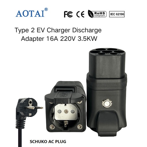 [AOT-4113] Totle Type 2 naar Schuko Adapter | 230V uit EV-laadpaal | 16A 3,7 kW
